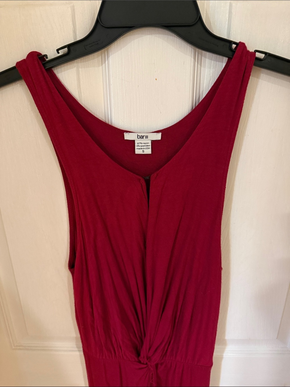 Bar III Sleeveless Wine-Red V-Neck Jumpsuit with Gathered Waist - Picture 3 of 4